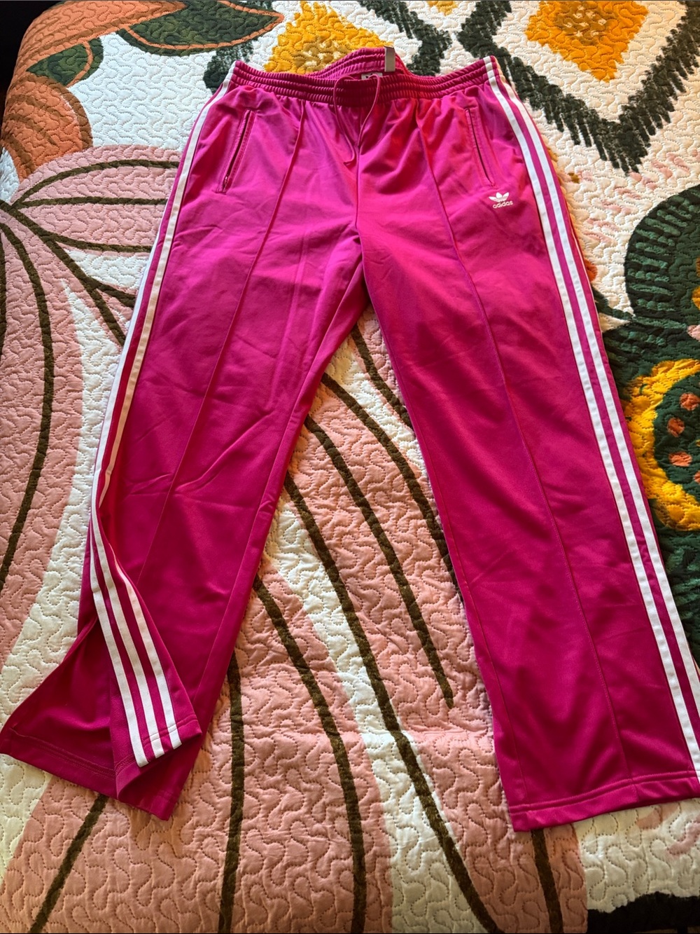 adidas women’s  Bright Pink Track Pants with White Side Stripes